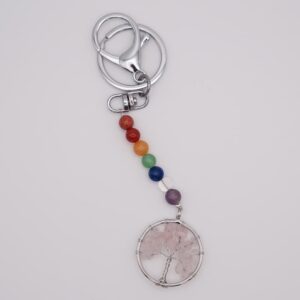 Porte-clefs arbre de vie Quartz rose